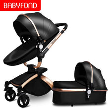 Load image into Gallery viewer, Free ship! Babyfond  3 in 1 baby stroller 360 degree rotate Carriage gold frame PU Pram EU safety Car Seat with Bassinet newborn