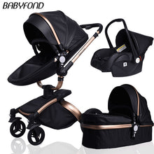 Load image into Gallery viewer, Free ship! Babyfond  3 in 1 baby stroller 360 degree rotate Carriage gold frame PU Pram EU safety Car Seat with Bassinet newborn