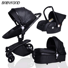 Load image into Gallery viewer, Free ship! Babyfond  3 in 1 baby stroller 360 degree rotate Carriage gold frame PU Pram EU safety Car Seat with Bassinet newborn