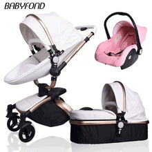 Load image into Gallery viewer, Free ship! Babyfond  3 in 1 baby stroller 360 degree rotate Carriage gold frame PU Pram EU safety Car Seat with Bassinet newborn