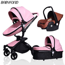 Load image into Gallery viewer, Free ship! Babyfond  3 in 1 baby stroller 360 degree rotate Carriage gold frame PU Pram EU safety Car Seat with Bassinet newborn