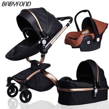 Load image into Gallery viewer, Free ship! Babyfond  3 in 1 baby stroller 360 degree rotate Carriage gold frame PU Pram EU safety Car Seat with Bassinet newborn