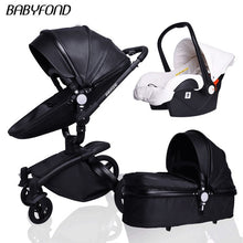 Load image into Gallery viewer, Free ship! Babyfond  3 in 1 baby stroller 360 degree rotate Carriage gold frame PU Pram EU safety Car Seat with Bassinet newborn