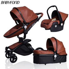 Load image into Gallery viewer, Free ship! Babyfond  3 in 1 baby stroller 360 degree rotate Carriage gold frame PU Pram EU safety Car Seat with Bassinet newborn