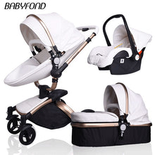 Load image into Gallery viewer, Free ship! Babyfond  3 in 1 baby stroller 360 degree rotate Carriage gold frame PU Pram EU safety Car Seat with Bassinet newborn