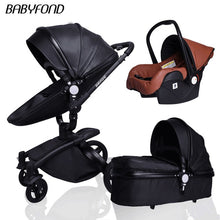 Load image into Gallery viewer, Free ship! Babyfond  3 in 1 baby stroller 360 degree rotate Carriage gold frame PU Pram EU safety Car Seat with Bassinet newborn