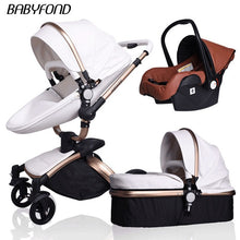 Load image into Gallery viewer, Free ship! Babyfond  3 in 1 baby stroller 360 degree rotate Carriage gold frame PU Pram EU safety Car Seat with Bassinet newborn