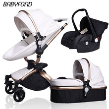 Load image into Gallery viewer, Free ship! Babyfond  3 in 1 baby stroller 360 degree rotate Carriage gold frame PU Pram EU safety Car Seat with Bassinet newborn