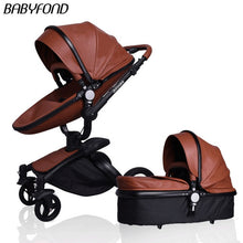 Load image into Gallery viewer, Free ship! Babyfond  3 in 1 baby stroller 360 degree rotate Carriage gold frame PU Pram EU safety Car Seat with Bassinet newborn