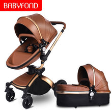 Load image into Gallery viewer, Free ship! Babyfond  3 in 1 baby stroller 360 degree rotate Carriage gold frame PU Pram EU safety Car Seat with Bassinet newborn