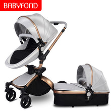 Load image into Gallery viewer, Free ship! Babyfond  3 in 1 baby stroller 360 degree rotate Carriage gold frame PU Pram EU safety Car Seat with Bassinet newborn