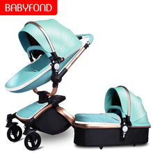 Load image into Gallery viewer, Free ship! Babyfond  3 in 1 baby stroller 360 degree rotate Carriage gold frame PU Pram EU safety Car Seat with Bassinet newborn