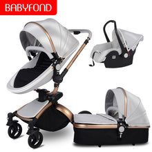 Load image into Gallery viewer, Free ship! Babyfond  3 in 1 baby stroller 360 degree rotate Carriage gold frame PU Pram EU safety Car Seat with Bassinet newborn