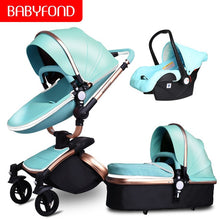 Load image into Gallery viewer, Free ship! Babyfond  3 in 1 baby stroller 360 degree rotate Carriage gold frame PU Pram EU safety Car Seat with Bassinet newborn