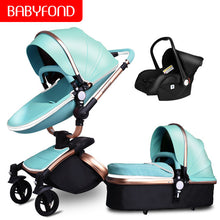 Load image into Gallery viewer, Free ship! Babyfond  3 in 1 baby stroller 360 degree rotate Carriage gold frame PU Pram EU safety Car Seat with Bassinet newborn
