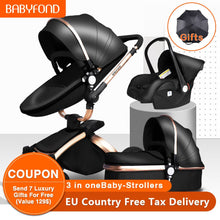Load image into Gallery viewer, Free ship! Babyfond  3 in 1 baby stroller 360 degree rotate Carriage gold frame PU Pram EU safety Car Seat with Bassinet newborn