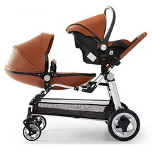 Load image into Gallery viewer, Fast shipping ! Luxury twins stroller aluminum frame leather twin  pram baby can sit and lying with car seat double stroller